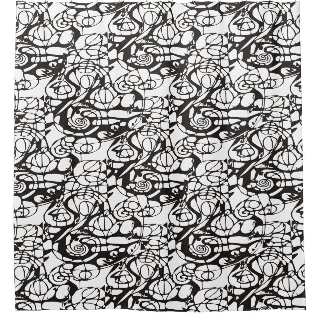 Crazy Spirals Lines schwarz II + Ihr Backgr. Idee Duschvorhang (Vorderseite)
