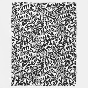 Crazy Structure Pattern 060423 - White on Black Fleecedecke