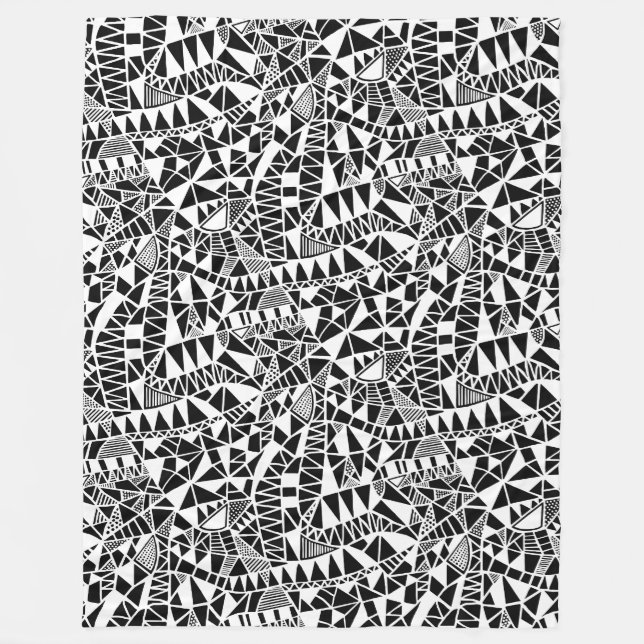 Crazy Structure Pattern 060423 - White on Black Fleecedecke (Vorderseite)