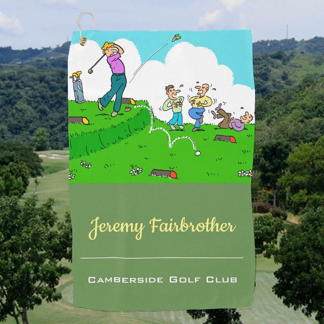 Crazy tee-off - Funny Golf Cartoon Golfhandtuch (Von Creator hochgeladen)