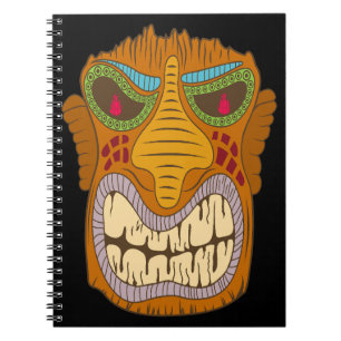 Crazy Tiki Head mit Flammen in den Augen, lustig Notizblock