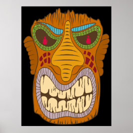 Crazy Tiki Head mit Flammen in den Augen, schwarz Poster