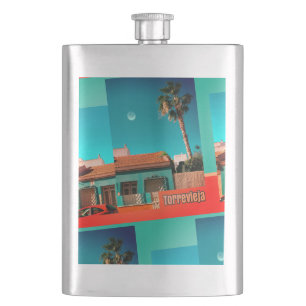 Crazy Torrevieja in Orange und Turqoise Flachmann