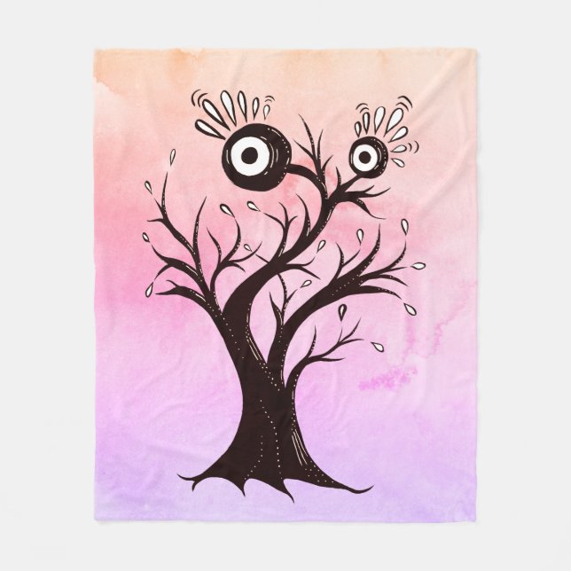 Crazy Tree Creature Ink Art Pink Fantasy Fleecedecke (Vorderseite)