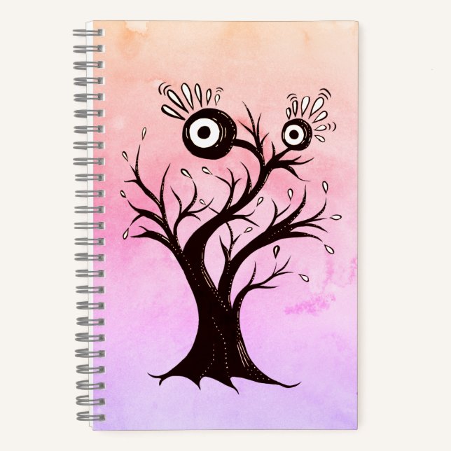 Crazy Tree Creature Ink Art Pink Fantasy Notizbuch (Vorderseite)
