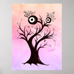 Crazy Tree Creature Ink Art Pink Fantasy Poster