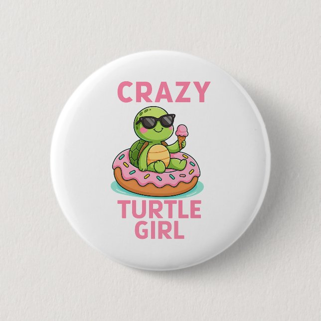 Crazy Turtle Girl Button (Vorderseite)
