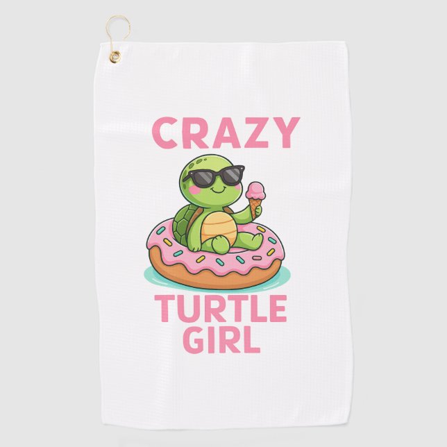 Crazy Turtle Girl Golfhandtuch (Vorderseite)