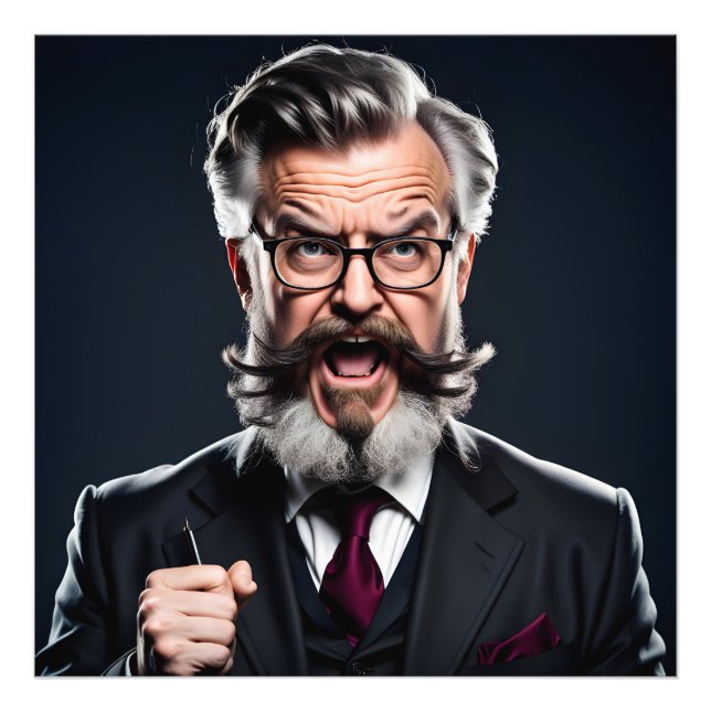 Crazy verrückter Professor mit Bart Fotodruck (Vorne)