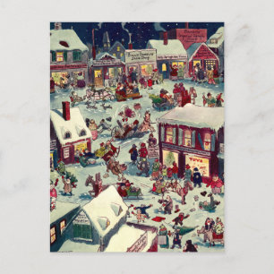 Crazy Village Sur La Carte Postale De Noël