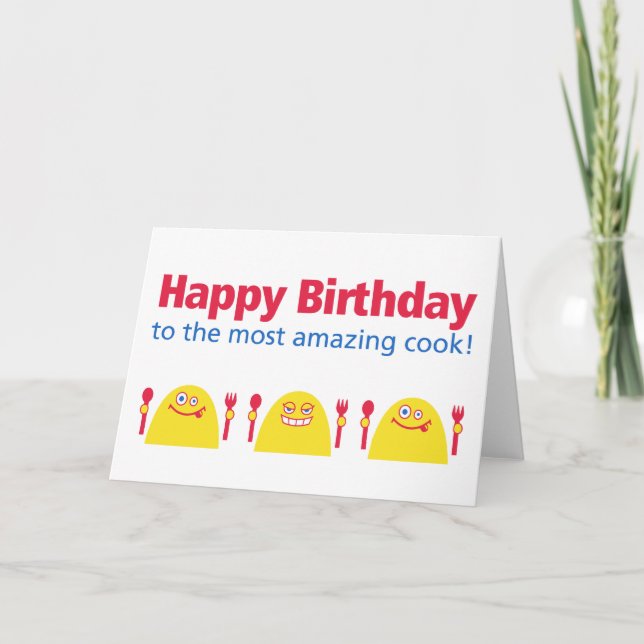 Crazy Yellow Kreaturen kochen Geburtstag Karte (Vorderseite)
