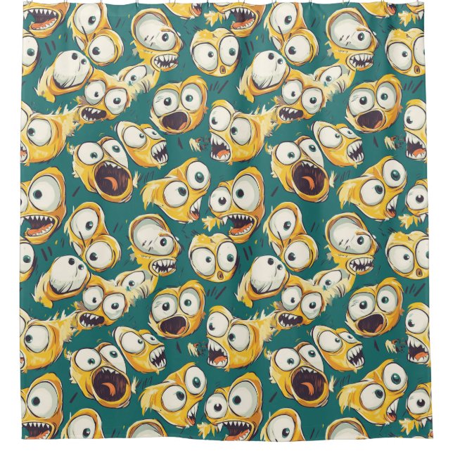 Crazy Yellow Monster Teal Halloween Duschvorhang (Vorderseite)