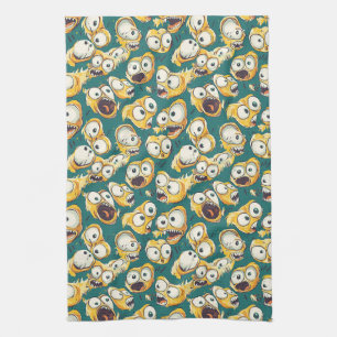 Crazy Yellow Monster Teal Halloween Geschirrtuch