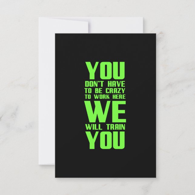 Crazy zu arbeiten hier lustige Geschenke für Mitar Dankeskarte (Vorderseite)