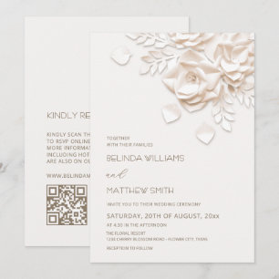 Cream 3D Blumen Rosen Einfache Hochzeit Einladung