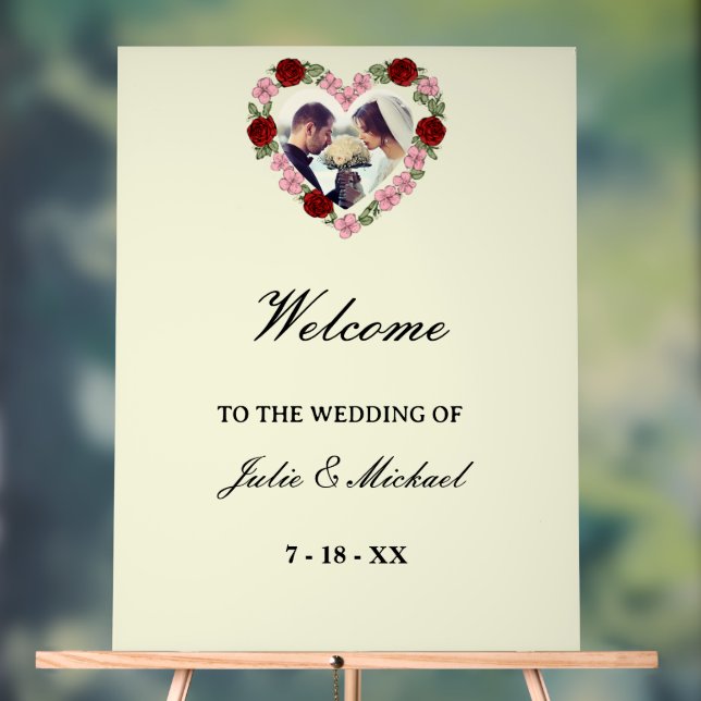 Cream Acrylic Wedding Welcome Sign - Floral Heart Acrylschild (Neutral)