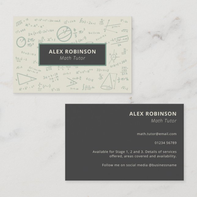 Cream Algebra Math Tutor carte de visite (Devant / Derrière)