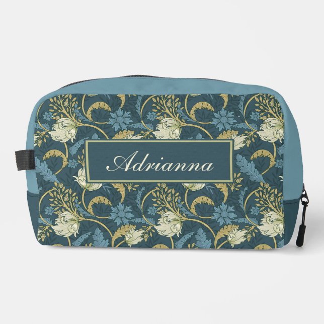 Cream and Blue Floral Art Nouveau Waschbeutel (Vorderseite)