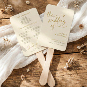 Cream and Gold Fun Wedding Program Fans Fächer