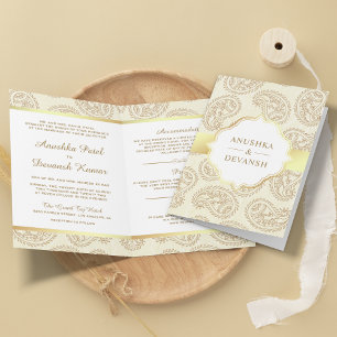 Cream and Gold Paisley Traditional Indian Wedding Einladung