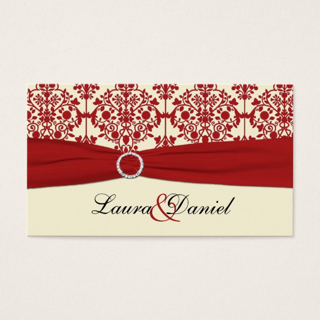 Cream and Red Damask Wedding Favor Tag (Vorderseite)
