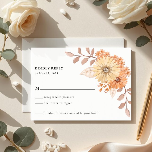 Cream Apricot Floral Wedding RSVP Card Karte (Von Creator hochgeladen)