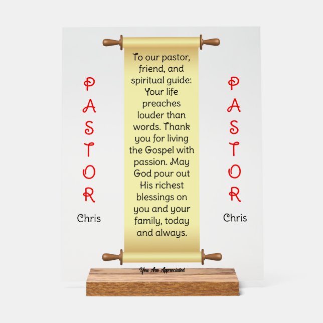 Cream Banner Pastor Bewertung Akryllisches Zeichen Acrylschild (Vorderseite)