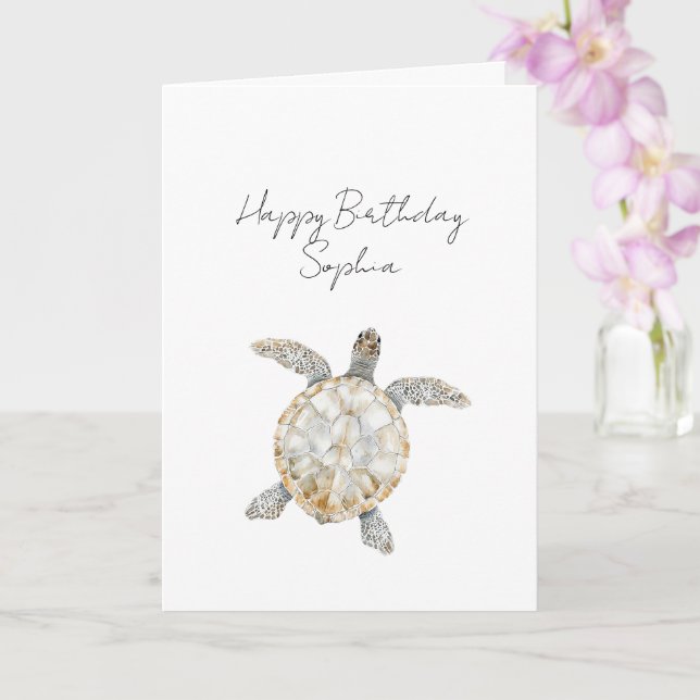 Cream Beach Sea Turtles Birthday Karte (Orchidee)