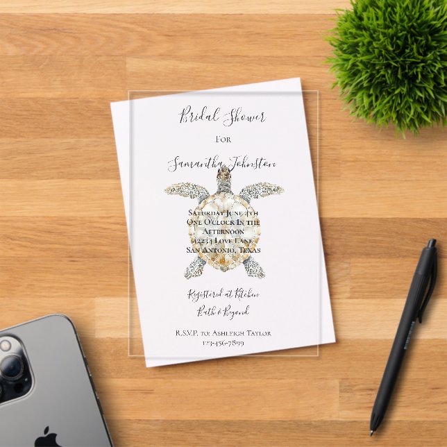 Cream Beach Sea Turtles Bridal Shower Acryleinladungen (Insitu (Einladungskarte))
