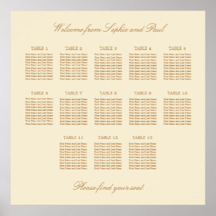 Cream Beige 13 Tisch Hochzeit Sitzordnung Poster