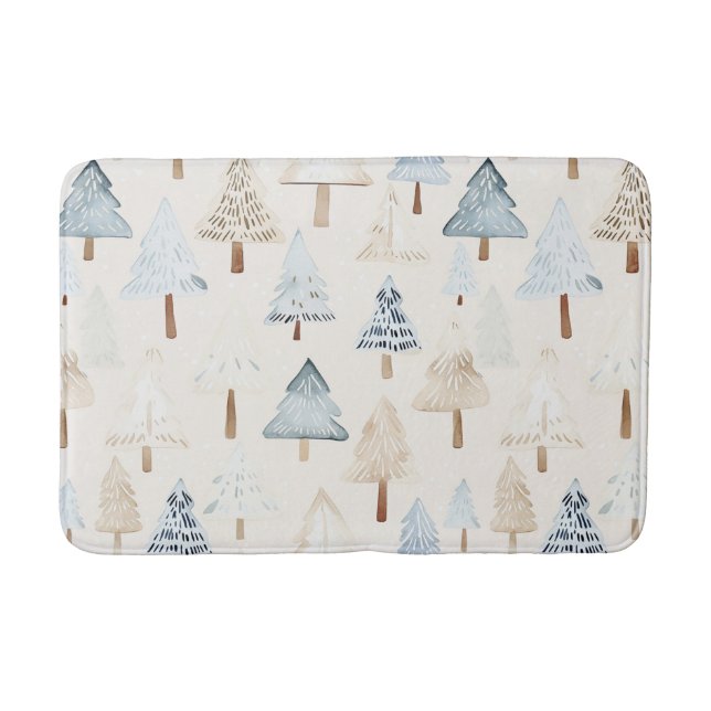 Cream Beige Blue Christmas Trees Badematte (Vorderseite)