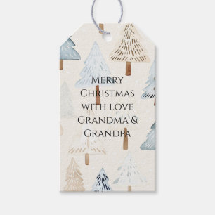 Cream Beige Blue Christmas Trees Geschenkanhänger