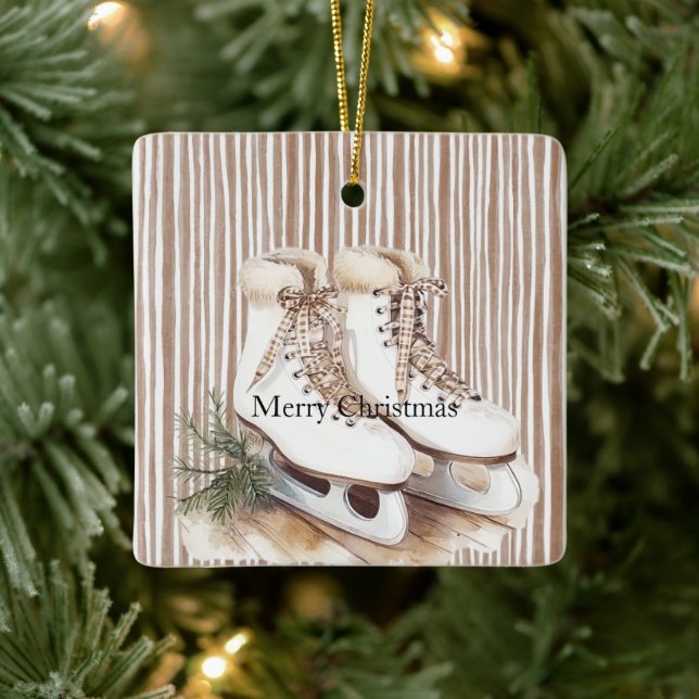 Cream Beige Ice Skates Christmas Keramikornament (Baum)