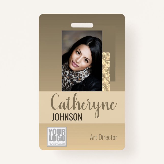 Cream Beige Ombre Logo Barcode ID Foto Vorlage Ausweis (Vorderseite)