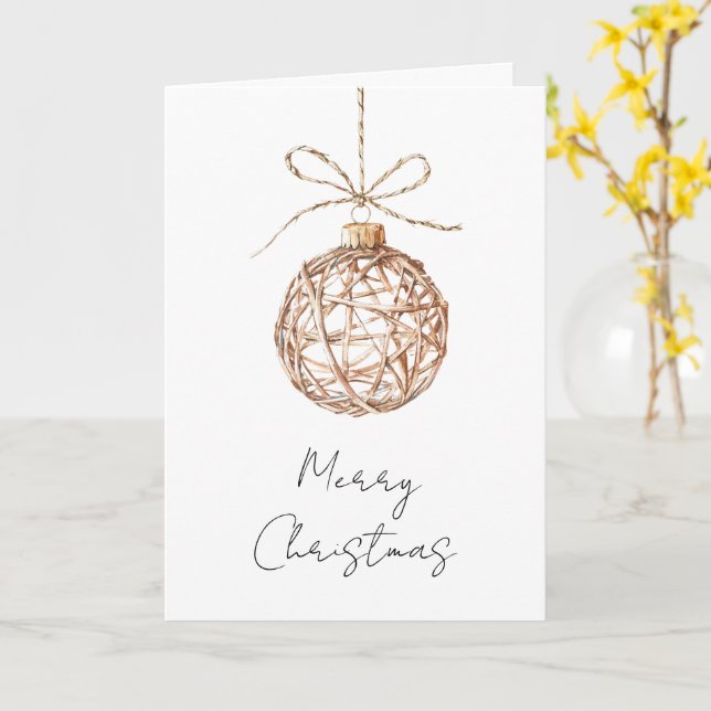 Cream Beige Round Ornaments Weihnachten Karte (Gelbe Blume)