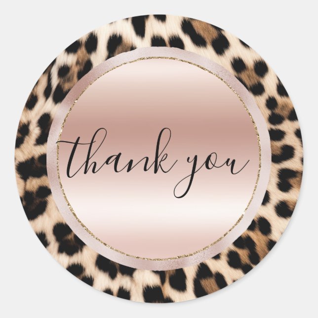 Cream Black Brown Leopard Blush Pink Vielen Dank Runder Aufkleber (Vorderseite)