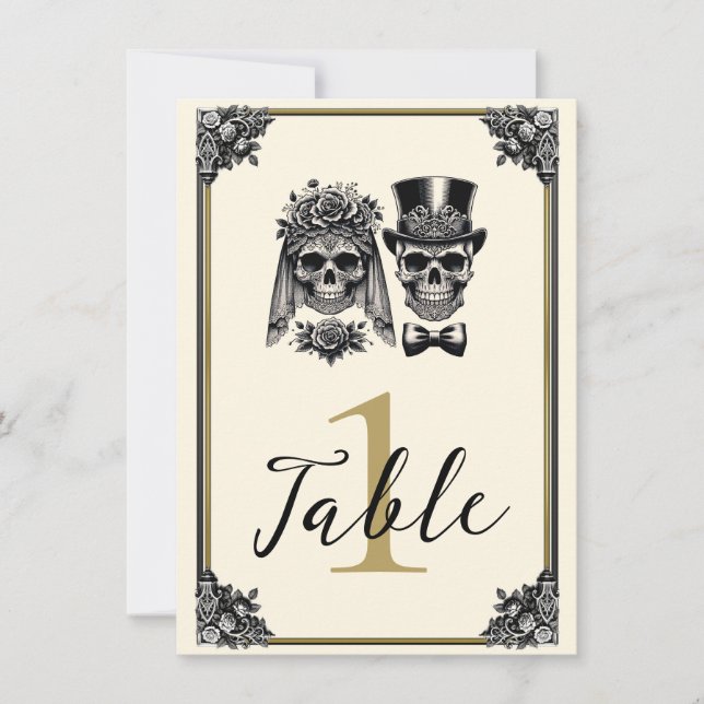 Cream Black & Gold Vintag Skelettheirat Einladung (Vorderseite)