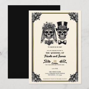 Cream Black & Gold Vintag Skelettheirat Einladung