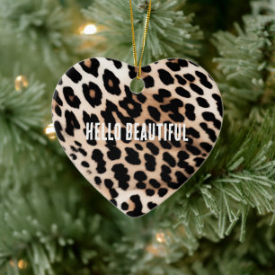 Cream Black Leopard Keramik Ornament