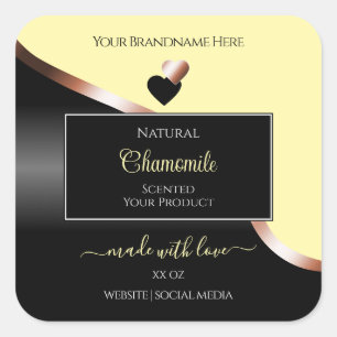 Cream Black Wavy Rose Gold Hearts Étiquettes de pr