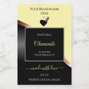 Cream Black Wavy Rose Gold Hearts Étiquettes de pr