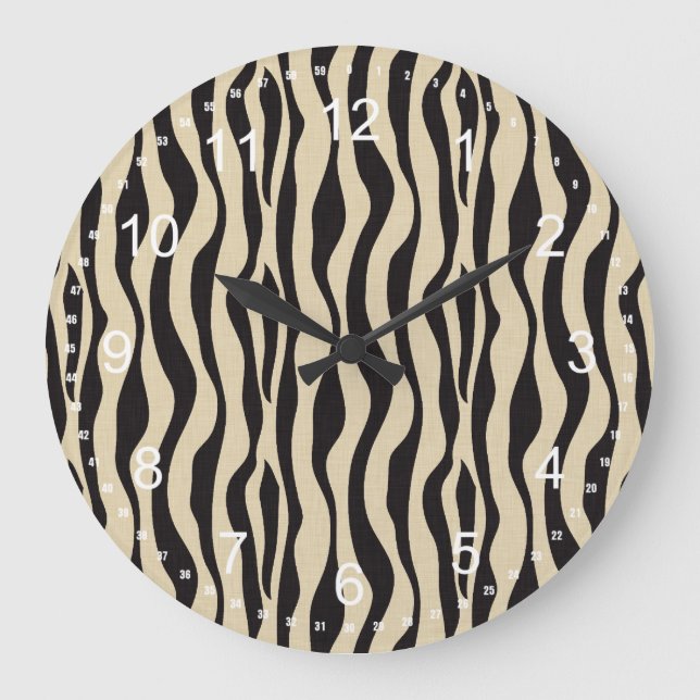 Cream Black Zebra Print Große Wanduhr (Vorderseite)