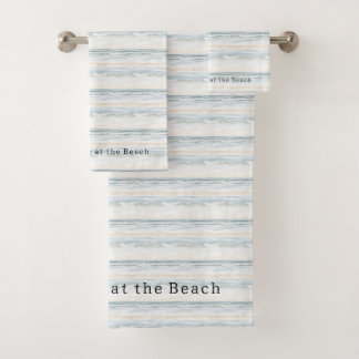 Cream Blue Beach Ocean Waves Badhandtuch Set