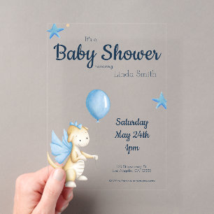 Cream Blue Gender Neutral Baby Dusche Acryleinladungen