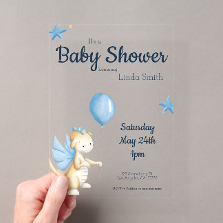 Cream Blue Gender Neutral Baby Dusche Acryleinladungen