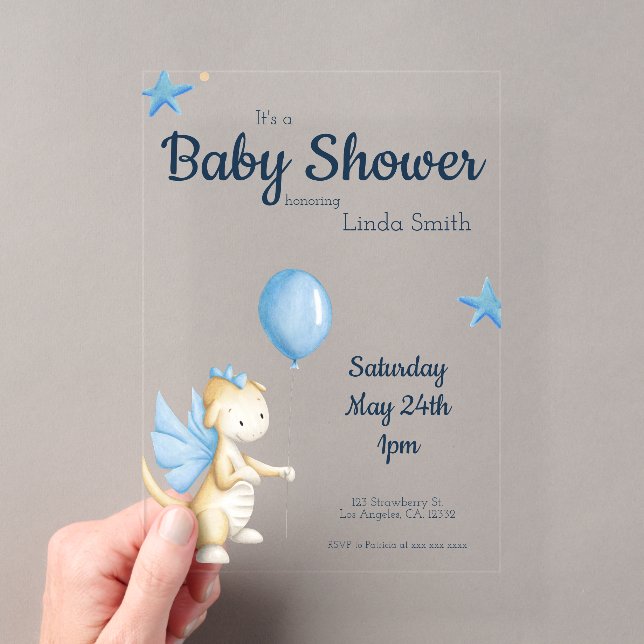 Cream Blue Gender Neutral Baby Dusche Acryleinladungen (Insitu (Handheld))