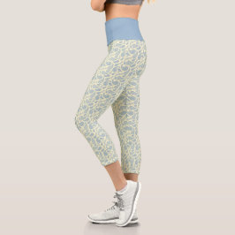 Cream Blue Paisley Pattern High Waisted Capris