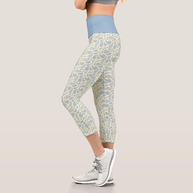 Cream Blue Paisley Pattern High Waisted Capris (Links)