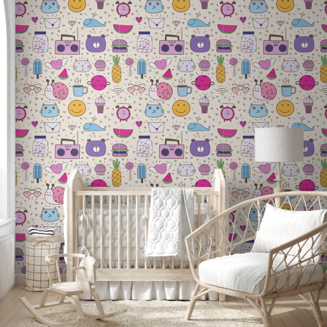 Cream & Blue pattern for Your Kid Room Tapete (Kinder)