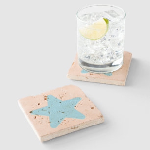 Cream Blue Star Mist Cream Travertine Stone Steinuntersetzer